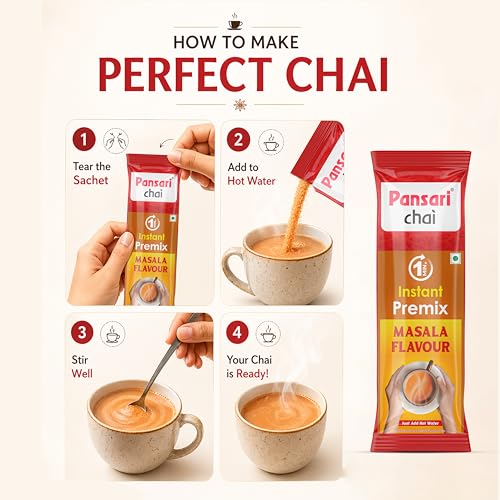 Image of Pansari Instant Tea Premix Masala Chai - Pansari Instant Masala Tea Powder | 15 Sachets x 14g | Desi Chai Premix | Just Add Hot Water | Ready in 1 Minute | Low Sugar | No Milk Required