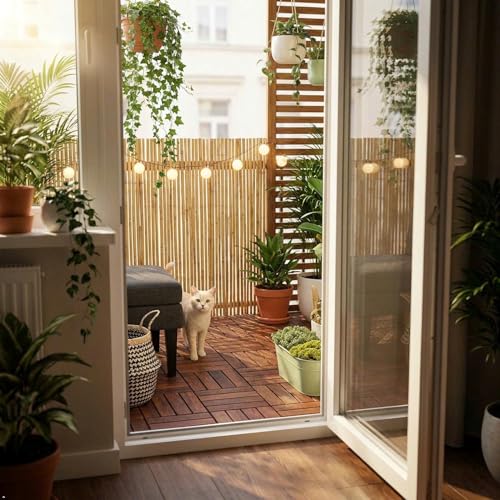 VICTORY RELAX Natural Acacia 12x12 Interlocking Wood Deck Tiles for Balcony, Garden, Patio, Poolside Decor - Waterproof Indoor & Outdoor Flooring - 6 Slats, Round Joints, Pack of 9, Brown Color by VICTORY RELAX - Image 4