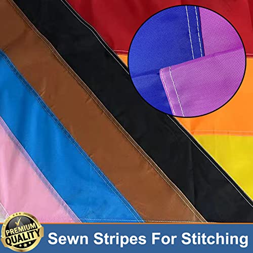 Progress Pride Lgbtq Flag 3X5 Outdoor Sewn Stripes- All Inlcusive Progressive Rainbow Nylon Flags For Bisexual Lgbtq Non Binary Lesbian Gay Transgender Prides Proculsexual #TOP5