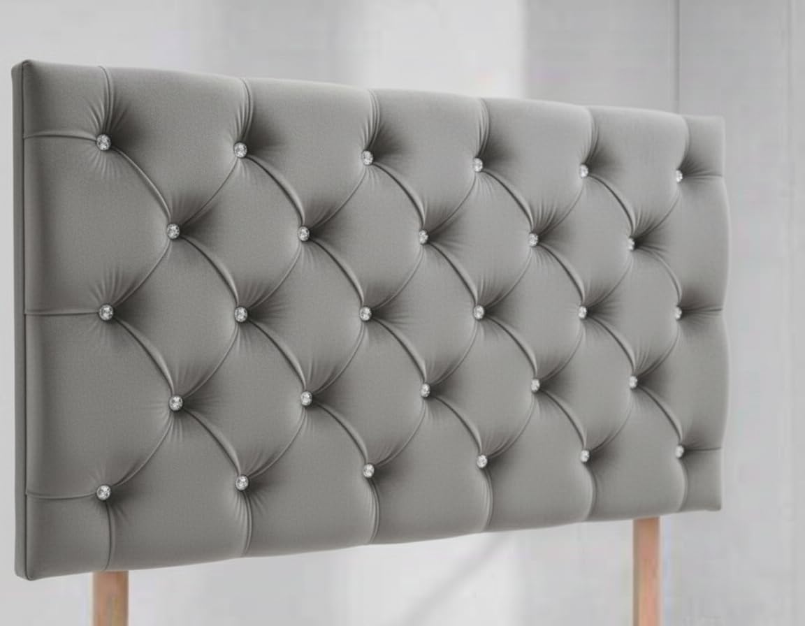 mm08enn Luxury Chesterfield diamante headboard in soft plush fabric in 30" Height (Grey, 4ft6 double) — image 1