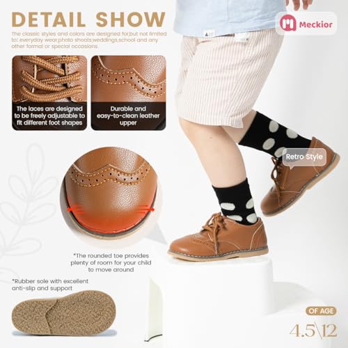 Meckior Toddler Boys Girls Black Dress Shoes Little Kid Oxford Shoes Wedding Church Dress Shoes Pu Leather Lace Up School Uniform Loafer Flats thumb #4