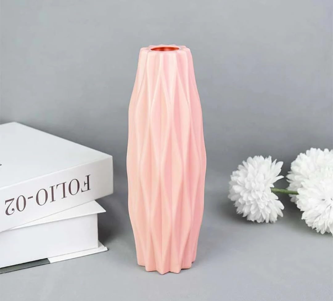 VRB DecTM 1Pcs Stripe Plastic Ceramic Vase,Flower Vase,Pampas Grass Vase,Vase for Flower,Plants,Vase Home Decor Centrepiece Decor for Home,Office,Living Room Decor (Pink Color) (B0D3LV549Z) Amazon Price History, Amazon Price Tracker