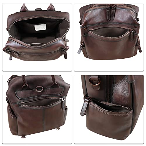 Image of Genuine Leather Backpack for Women Convertible Design Shoulder Bag Vintage Casual Daypack Knapsack Rucksack Purse (Coffee)