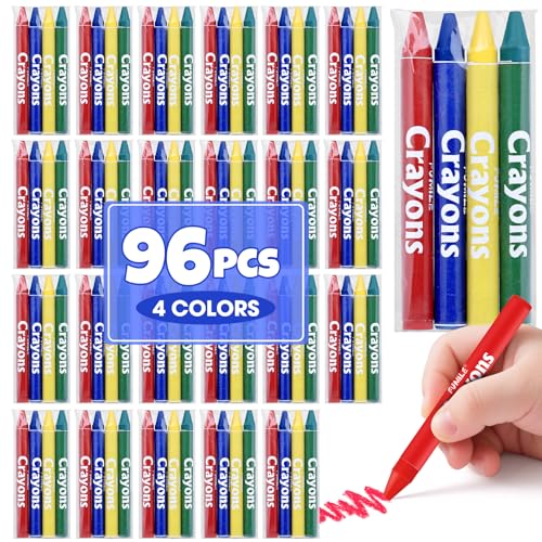 FUMILE 24 Sets of 4 Colors Crayons (96 Count) Crayons Bulk Individual Packs Non-Toxic Mini Crayon for Kids Party Favors Restaurants School Supplies Travel and More Events