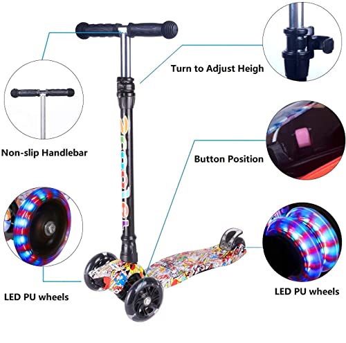 Yuanj Scooter Kinderroller, Dreiradscooter für Mädchen und Jungen 3-13 Jahre alt, Höhenverstellbarer Kickscooter mit… – Bild 8