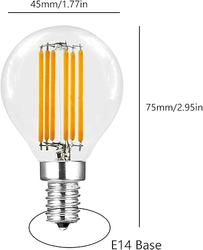 Miniatura 2 de Bombilla de filamento LED E14 de 6 W, regulable, G45 G14, bombillas de filamento Edison, equivalente a 60 W, blanco cálido, 2700 K, base europea