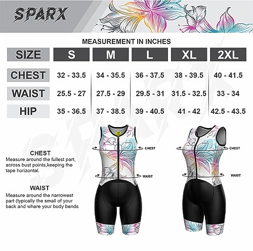 Sparx Terno feminino de triatlo, peça única, sem mangas, com zíper, secagem rápida, corrida, natação