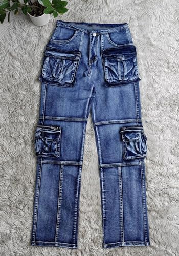 Lucuna Cargo Jeans for Women Y2K High Waist Baggy Jeans Multi-Pockets Straight Leg Cargo Pants4