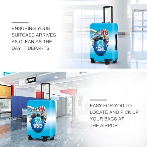 Image of inchI Love to Travel inch Luggage Cover Set, Adventure Themed Suitcase Protector with Passport Stamp Prints, Elastic Fit for 18-32 Inch Bags, Wanderlust Gifts for Couples