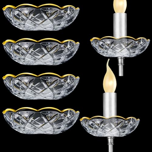 Bonuci 6 Pcs Chandelier Bobeche with 4 Side Holes Bobeches for Chandelier Crystal Replacement 4 Inch Small Bobeche Cups Replacement Part and Accessories for Home Wedding Birthday Party Decor(Gold)
