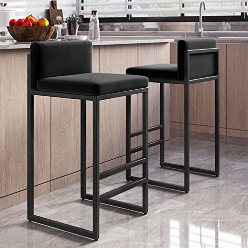 2X Taburetes Altos Cocina con Respaldo Bajo, Taburetes Cocina con Asiento Cuadrado Tapizado en Terciopelo, Taburetes Bar en Estructura de Metal,Capacidad hasta 120 Kg,H65/75cm Oro