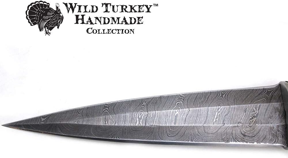 Wild Turkey Handmade Custom Real Damascus Collection Scottish Outdoor Hunting Knife (White)