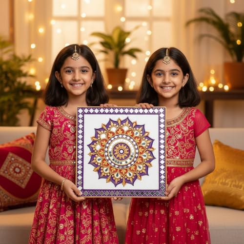 Image of Square Premarked Lippan Art & Craft Material Kit for Adults | DIY Lippan Art Kit with Clay, Tools & Madhubani MDF Board | Wall Hanging Home Decor | Art & Craft Kit for Girls 9-12