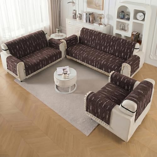 Image of Story@Home Chenille Sofa Cover 6 Seater Fully Covered | Sofa Covers 3 Seater and 2 Seater and Single Sofa Cover 3+2+1 Sofa Set Cover Config | Sofa Mat with Sofa Back Covers & ArmRest - Grey & Cyan