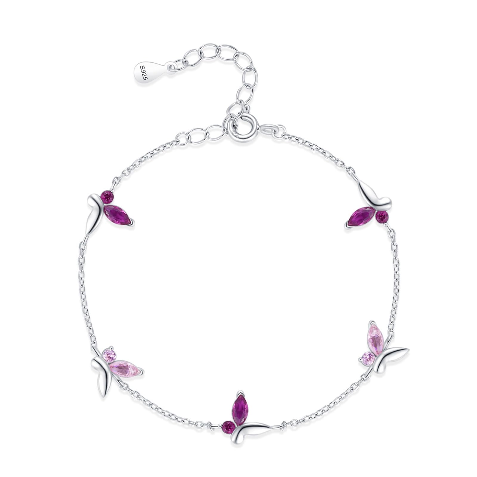 Pulseras de mariposa para mujer de plata de ley 925 con circonita cúbica, pulsera ajustable de mariposa de plata para mujer, adecuada para aniversario