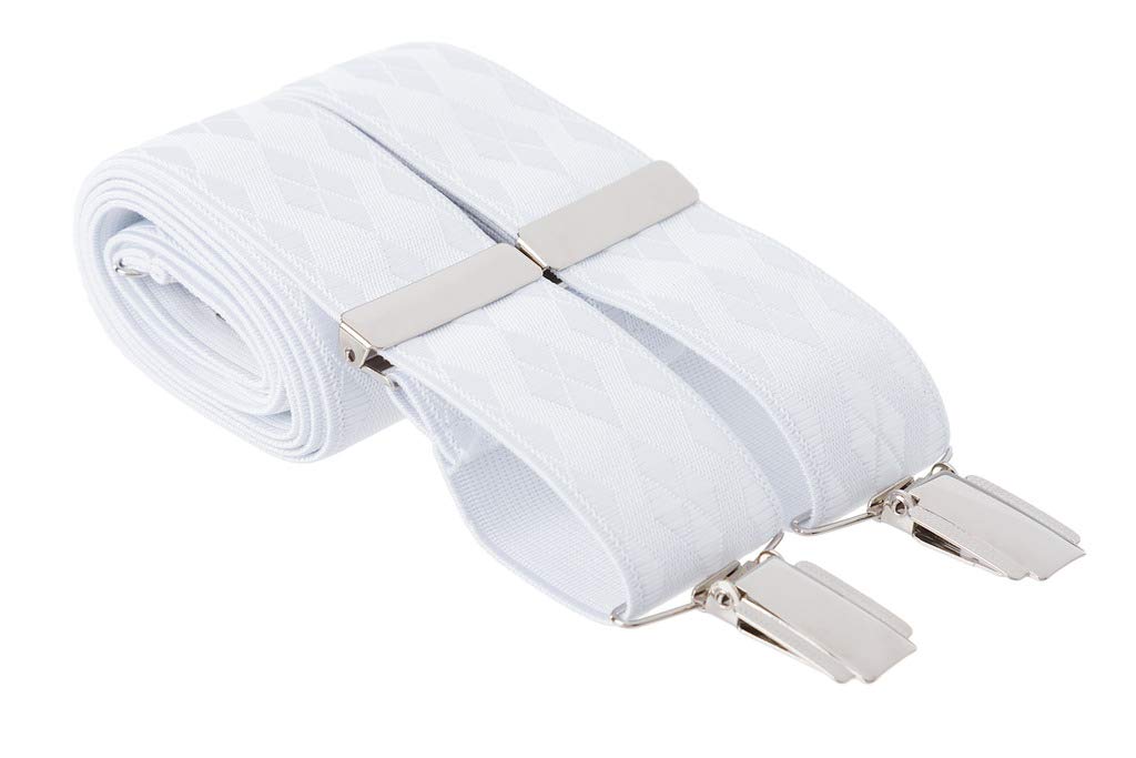 Mandittions Men's White Xl Formal Dresswear Trouser Braces 35Mm Wide 4 Silver Clips 48 Inch