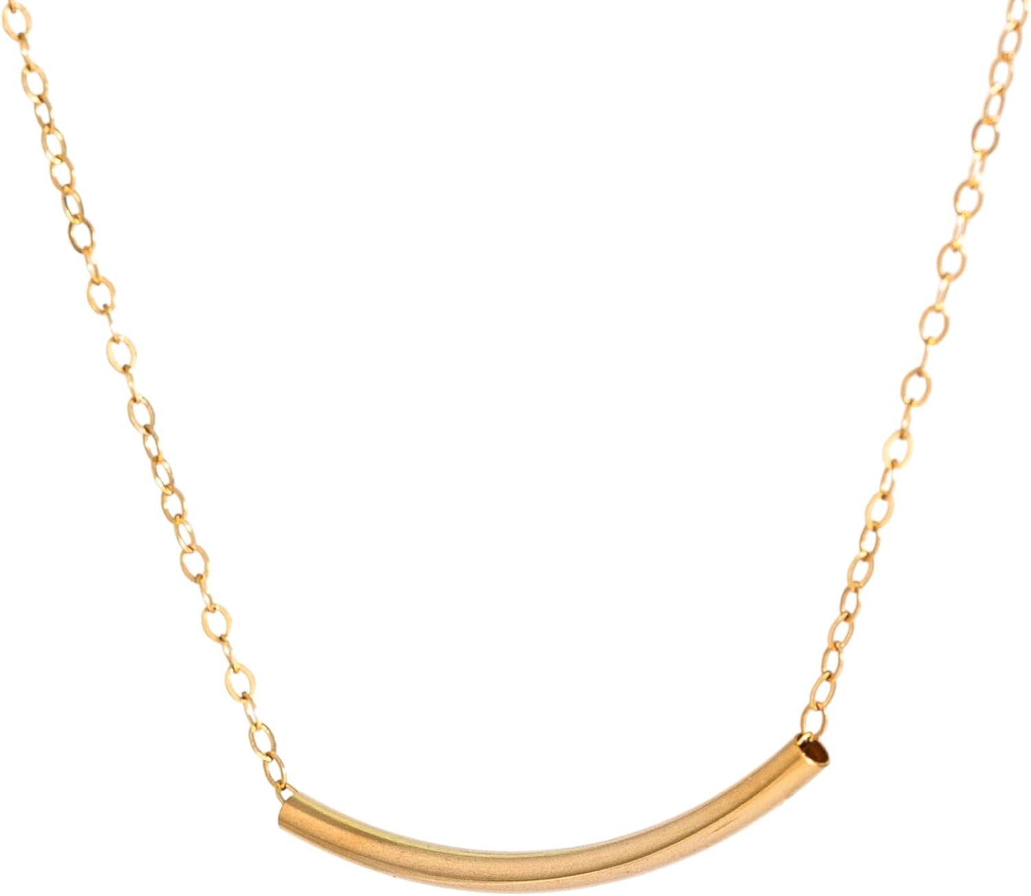 HotMixCold Delicate Thin Curved Bar Necklace, Layering Minimalist Everyday Jewelry | Available in 14k Gold fill, 925 Sterling Silver, 14k Rose Gold
