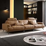 【Luxe italien discret et design épuré + cuir de haute qualité】 Ce canapé en cuir marron clair arbore un design italien épuré et luxueux, et est revêtu d'un cuir souple de haute qualité, doux au toucher et résistant. Ses tons clairs et naturels classiques s'harmonisent facilement avec différents styles d'intérieur, modernes ou rétro, et apportent une touche d'élégance à votre salon.