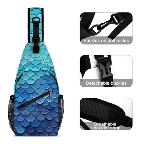 Bolso Cruzado Deportivo Azul Estilo Escama de Sirena miniatura 3