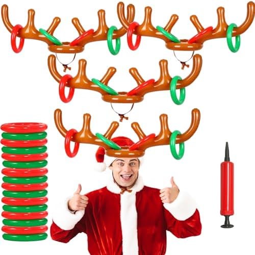 Inflatable Reindeer Antler Ring Toss Game,Antler Hat with Rings C...
