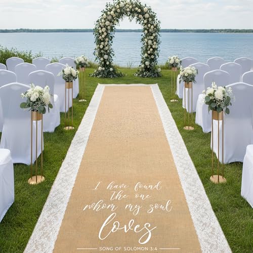 Bravo West 15 Ft x 36 in Aisle Runner for Wedding Ceremony Natural Burlap Wedding Aisle Runners with Lace Rustic Jute Wedding Isle Runner Outdoor and Indoor for Beach Garden Lawn and Church Decor