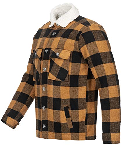 Rock Creek Herren Winterjacke Karierte Flanelljacke Gefüttert Holzfällerjacke Holzfällerhemd Kragen Teddyfutter Kariert Thermojacke H-264 Maisgelb 3XL