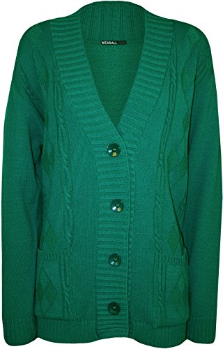 Image of WearAll Plus Size Womens Button Long Sleeve Pocket Top Ladies Knitted Cardigan - 4-22