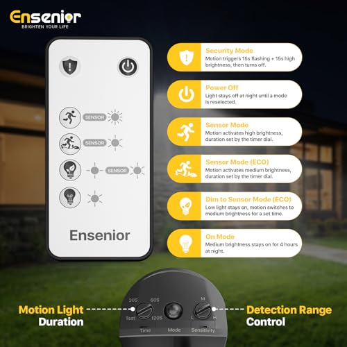 Ensenior 5 Motion Sensor Modes Solar Security Light, 1800LM 270° Wide Angle 3 Heads LED Flood Lights, IP65 Waterproof Wall Lights, Separate Solar Panel Remote Control Solar Lights Outdoor by Ensenior - Image 4
