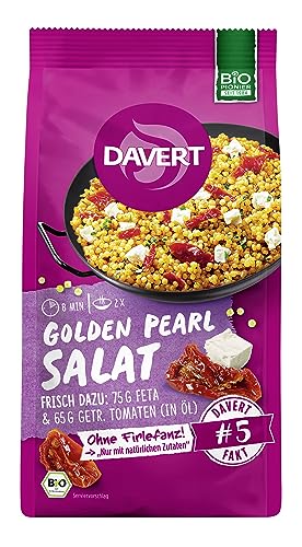 Davert Golden Pearl Salat 170g – Edler Couscous in Perlenform, mediterrane Gewürze mit getrockneten Tomaten in Öl – 100% Davert Bio-Qualität (1 x 170g)