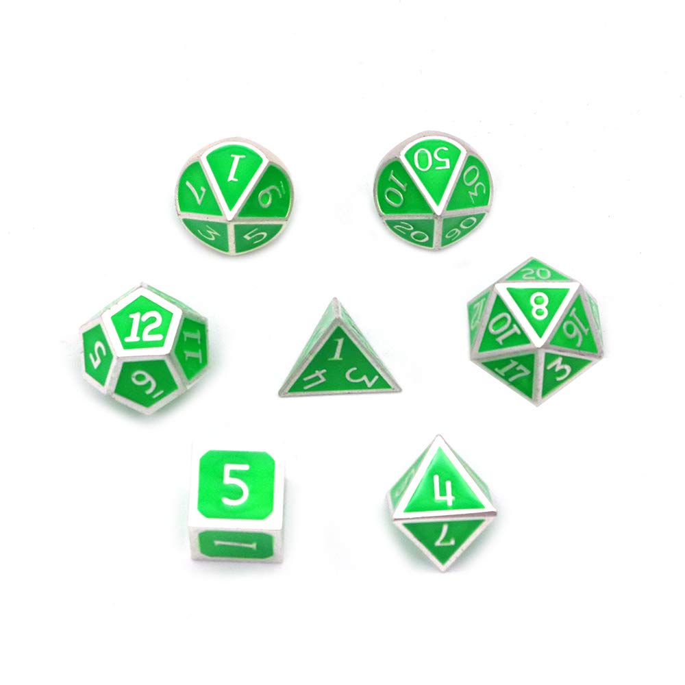 DollaTek 7PCS Metal Polyhedral Dice Set including Black Storage Bag for Role Playing Game Dungeons and Dragons D&D Math Teaching(Green) - Image 3