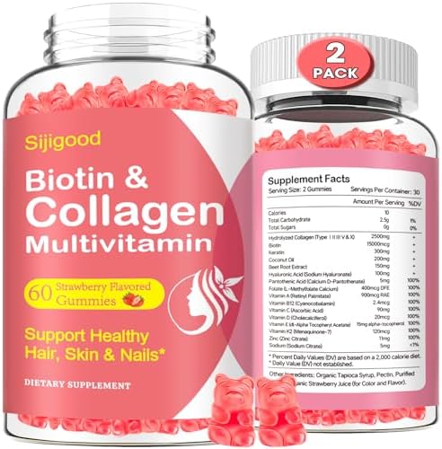 2 Pack Collagen Gummies for Women Men, Hydrolyzed Collagen Peptides Types I,II,III,V,X with Biotin & Hyaluronic Acid, Vitamins C A D E B12 K2 Support, Sugar-Free for Skin Hair Nails Immunity Energy