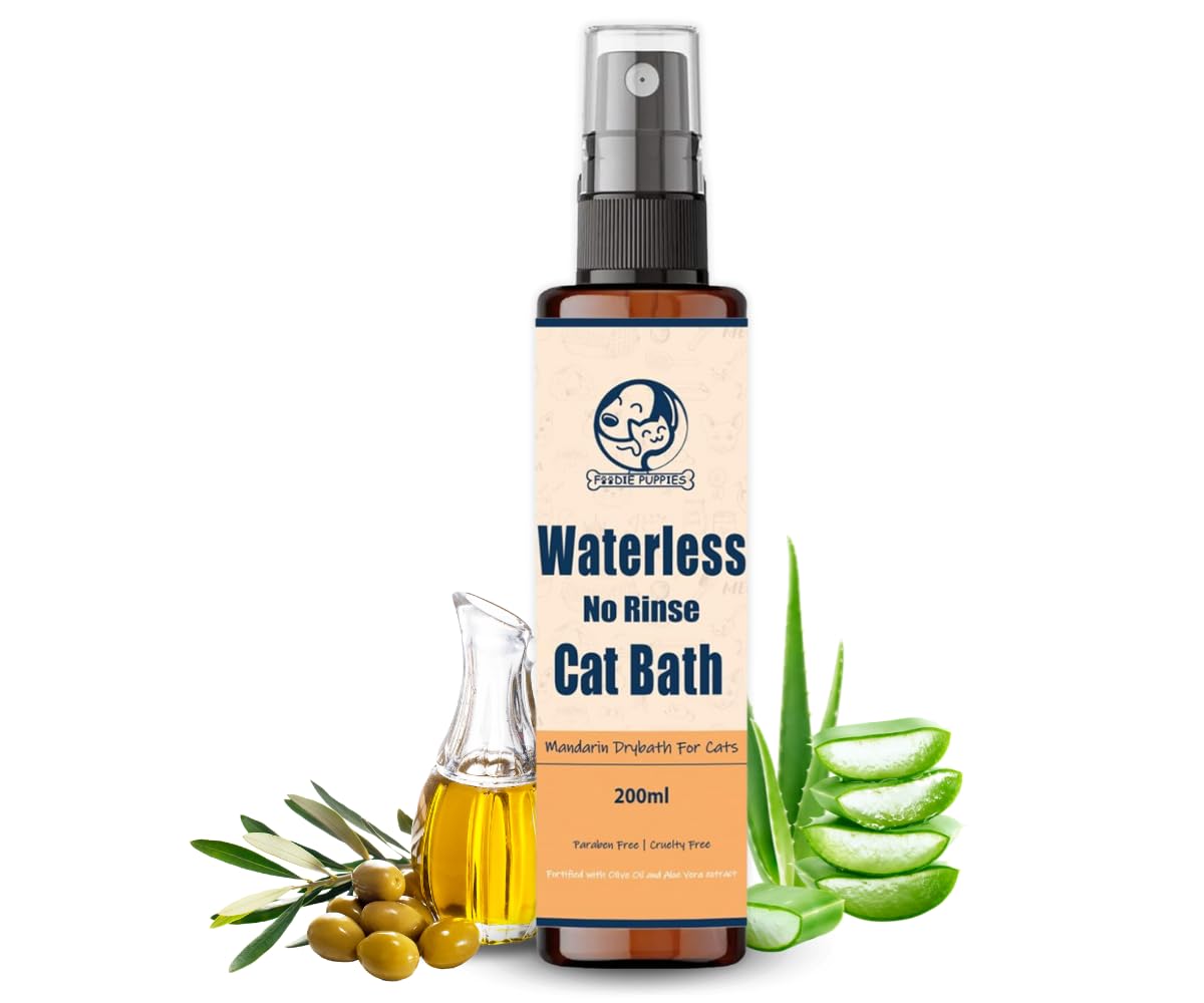 Foodie Puppies Mandarin Waterless Dry Bath for Cats - 200ml | Paraben Free & Cruelty-Free | Fortified with Olive Oil and Aloe-Vera for Cleansing, Nourishing, & Soothing The Coat (B0BGJ5DJHM) Amazon Price History, Amazon Price Tracker