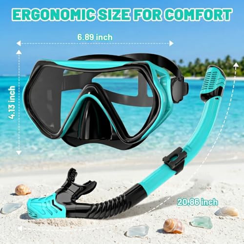 Schnorchel-Set Erwachsene 180° Panorama Sichtfeld Anti-Beschlag Taucherbrille Erwachsene für Strandurlaub Schnorcheln Wassersport, Schnorchelmaske mit Schnorchel inkl. Tasche Nasenklipp Ohrstöpsel