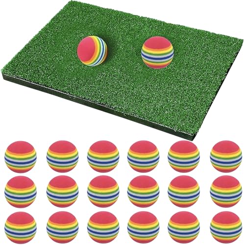 Ailunate ゴルフ練習マット アプローチ練習器具 室内 自宅ゴルフ練習セット 屋内 トレーニング golf 芝風マット EVAボール 20個