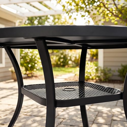 Image of VICLLAX Metal Outdoor Dining Table for 4, All Weather 40.7 inch Black Round Patio Table with Adjustable Umbrella Hole for Lawn, Garden, Balcony and Poolsides, Black Tabletop