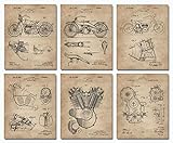 Harley Gifts For Men and Women Motorcycle Garage Decor Set of 6 (8x10) Unframed Patent Wall Art Prints Vintage Motorcycle Lovers Gift Ideas Blueprint Bikers Riders Man Cave Office