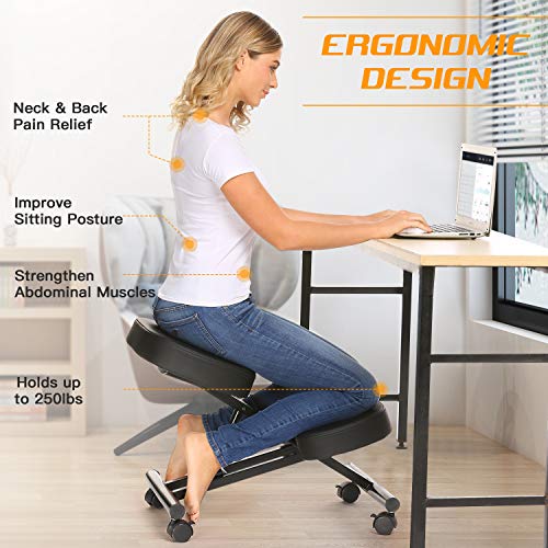 Himimi Ergonomic Kneeling Chair, Posture Corrective Chair, Adjustable Stool for Home and Office, Angled Seat for Neck & Back Pain Relief - Black