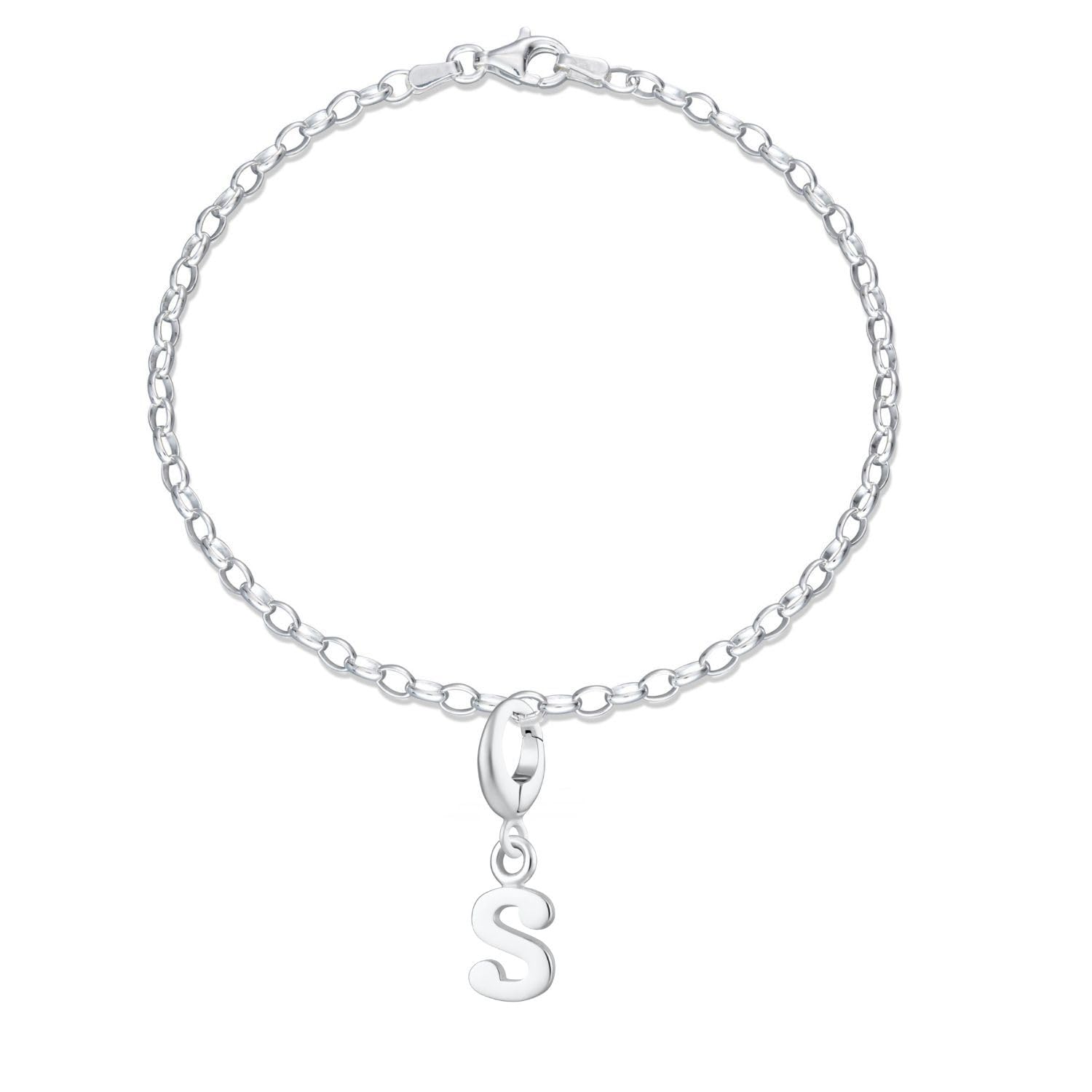 Lily Charmed - Pulsera de plata de ley 925 con dije inicial de 20 cm, pulsera ajustable en minúsculas del alfabeto A-Z, 8 inch, Metal