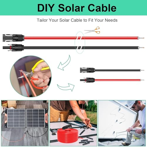 Maoligo 6mm² Solarkabel 1/2/3/5/10M Paar, H1Z2Z2-K Solar Verlängerungkabel mit Solarstecker(Ein Stecker Nicht installiert)&Werkzeugschlüssel,1500V, 65A, Werkzeugloses