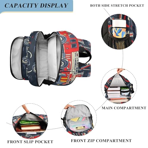 Fire Trucks Fire Hydrants Firefighter Backpack Lightweight Bookbag Laptop Backpack College School Bag for Teen Boys and Girls with Reflective Stripes4