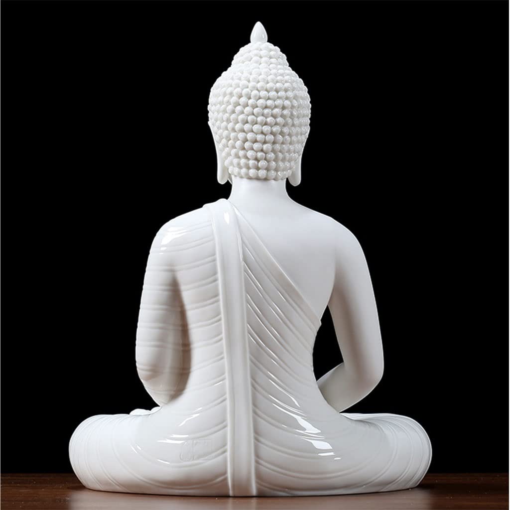 Foxi Statua Del Buddha Seduta For La Decorazione Domestica, 12 "Statua Di Buddha In Porcellana Bianca Da 12", Grande Scultura Interna For Meditazione, Decorazione Feng Shui For La Pace E L'armonia
