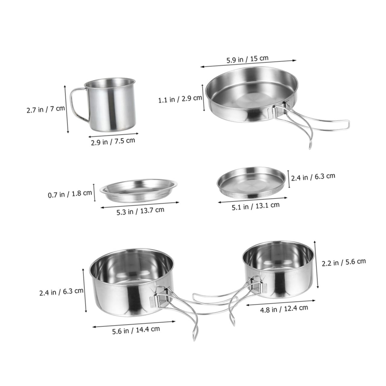 Veemoon Ensemble 8 Pièces Casseroles Camping INOX Pliables pour 5-6 Personnes, Kit Ustensiles de Cuisson Barbecue Randonnée, Matériel la Cuisine Extérieur Robuste et Facile à Nettoyer