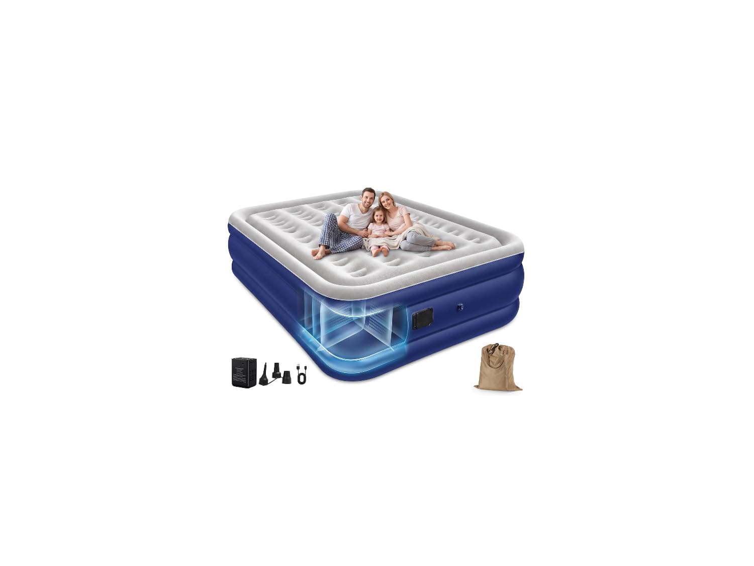 Spopal Materac dmuchany [odłączaną elektryczną pompką] 200×152×40 cm Łóżko dmuchane z nośność 1000 lbs, wzmocnione PCV, miękka flokowana powierzchnia, do łóżka gościnnego, domu, piknik, kemping | Nadmuchiwany materac z pompką elektryczną, szybkoschnący, n
