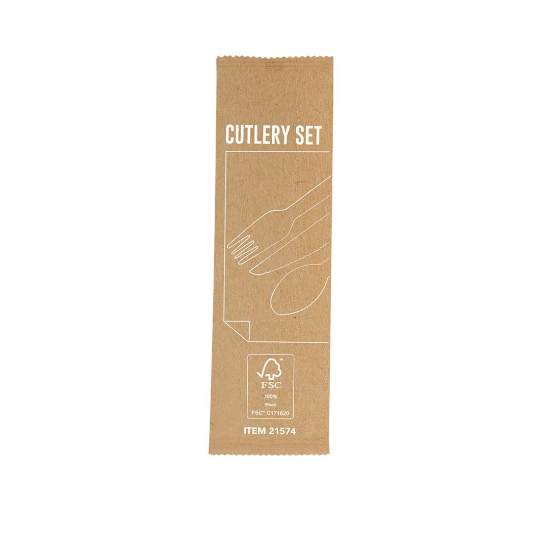 Pack 250 Sets de Cubiertos Desechables Ecológicos de Madera | Cuchara Tenedor Cuchillo y Servilleta | Cubiertos Take Away para Hostelería y Eventos
