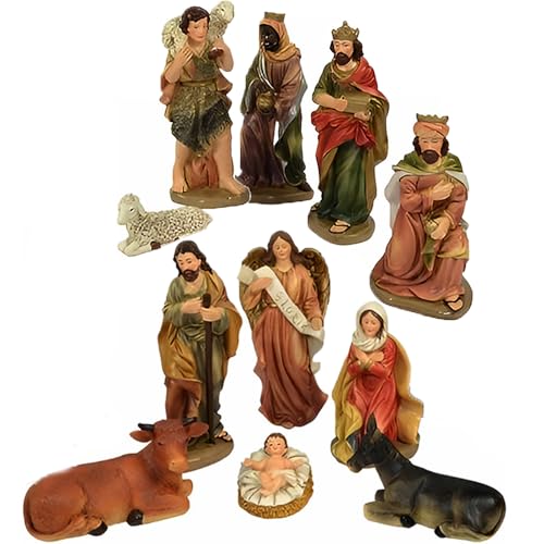 Statue grandi per Presepe Natività Completa 11 Pezzi Altezza Max 55 cm Sacra Famiglia con Giuseppe maria bambinello gesu angelo Re Magi Angelo Pastore bue asinello da interno o esterno