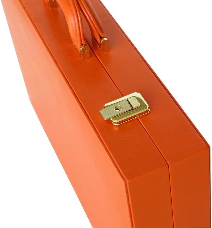 Leather Backgammon Set by Zaza & Sacci - (20" Case, Board Game) - Orange