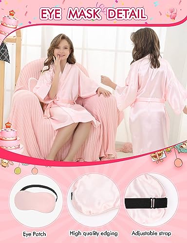 EPLAZA Kids Girls Satin Robe with Hair Band Eye Mask for Birthday Spa Bridal Party Flower Girls Wedding Robes Kimono3