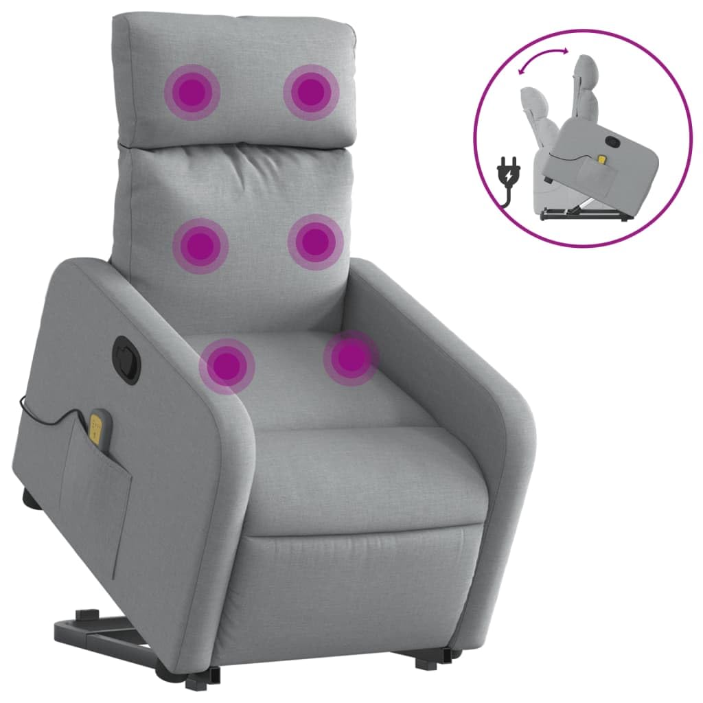 Poltrona Alzapersona Massaggi Reclinabile Grigio Chiaro Tessuto,Poltrona Relax,Poltrona Massaggiante,Poltrona Camera da Letto/Ufficio-3206708