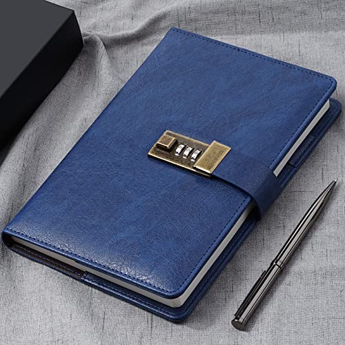 WEMATE Diary with Lock, A5 PU Leather Journal with Combination Lock, Vintage Lock Journal Password Protected Notebook with Pen & Gift Box, Lock Diary Planner Organizer for Women, 8.6x5.8in Blue by WEMATE - Image 6