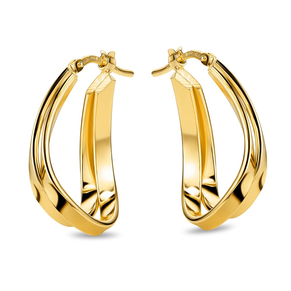 MIORE Schmuck Handgefertigt in Italien, Silber 925 Creolen Tropfen 20 mm Durchmesser, Vergoldet 18K Gold, Creolen, Ohrringe Damen, Ohrschmuck